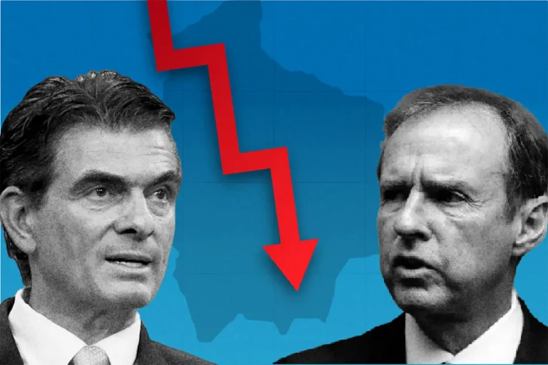 Imágenes de Tuto y Paz con gráficos de fondo que representan la estanflación.