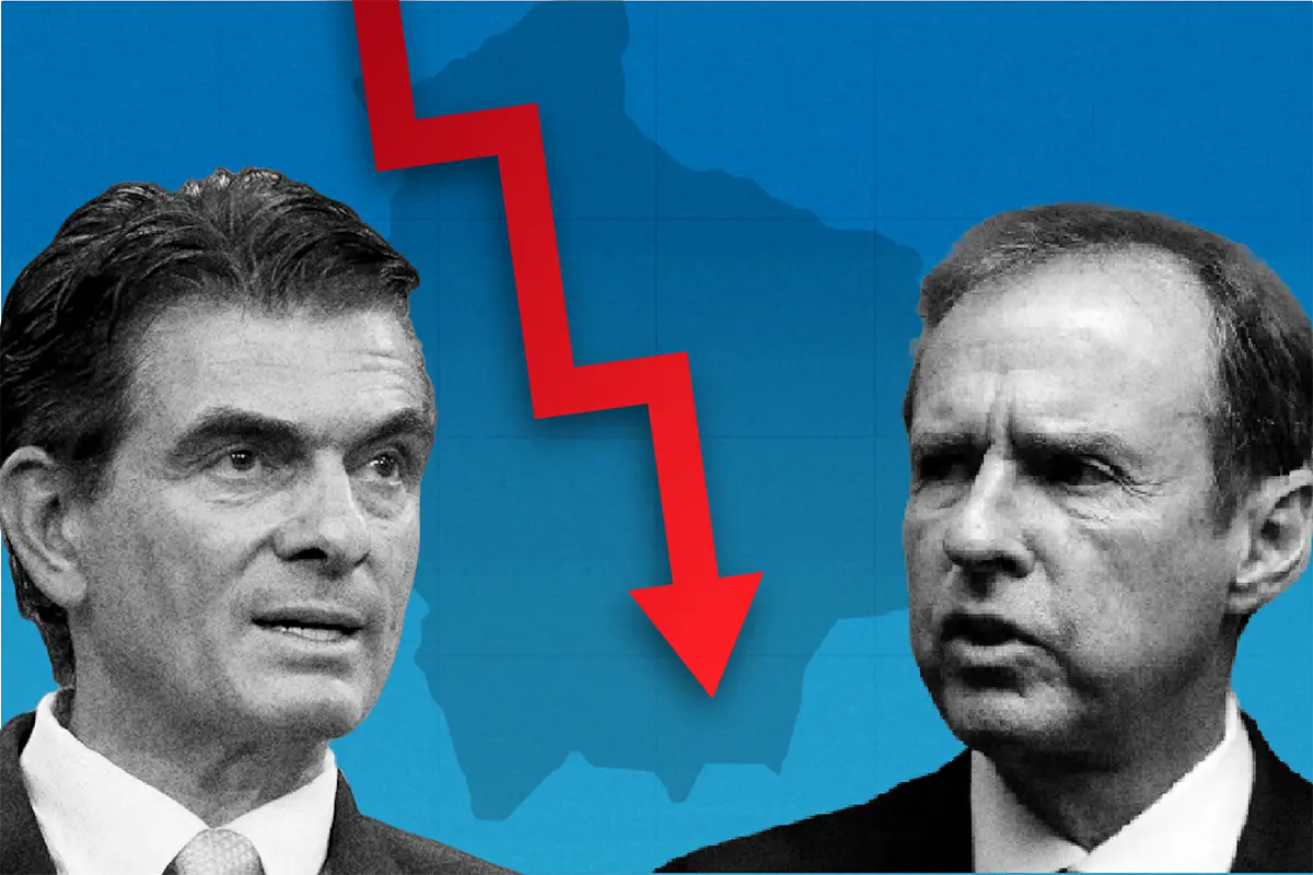 Imágenes de Tuto y Paz con gráficos de fondo que representan la estanflación.