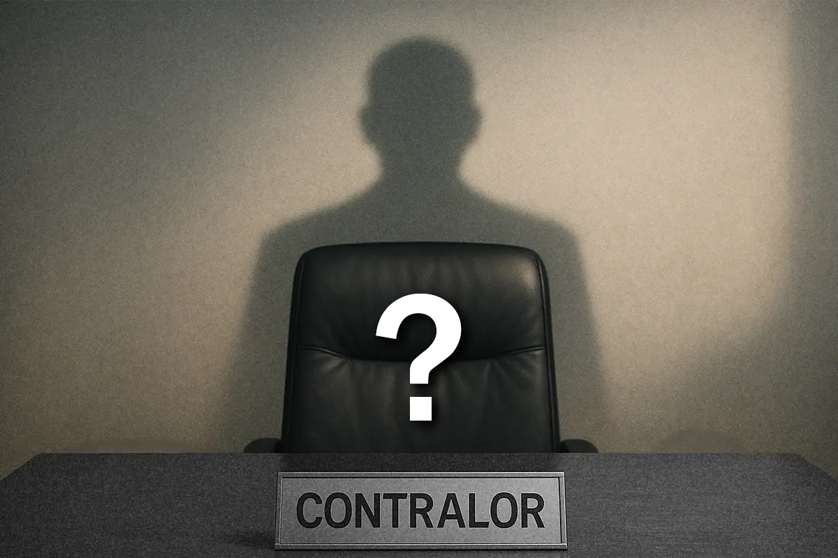 Silueta de contralor con un signo de interrogación.