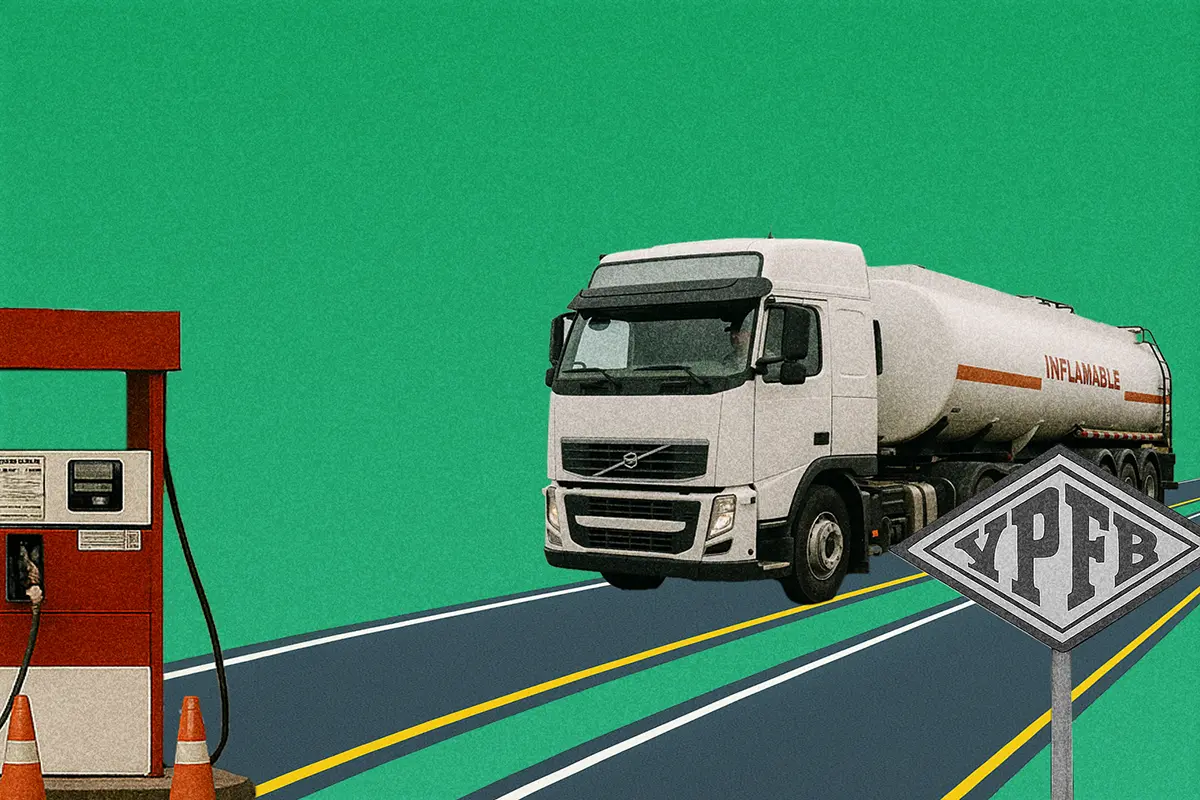 Ilustración de un camión cisterna que se aproxima a un medidor de distribución.