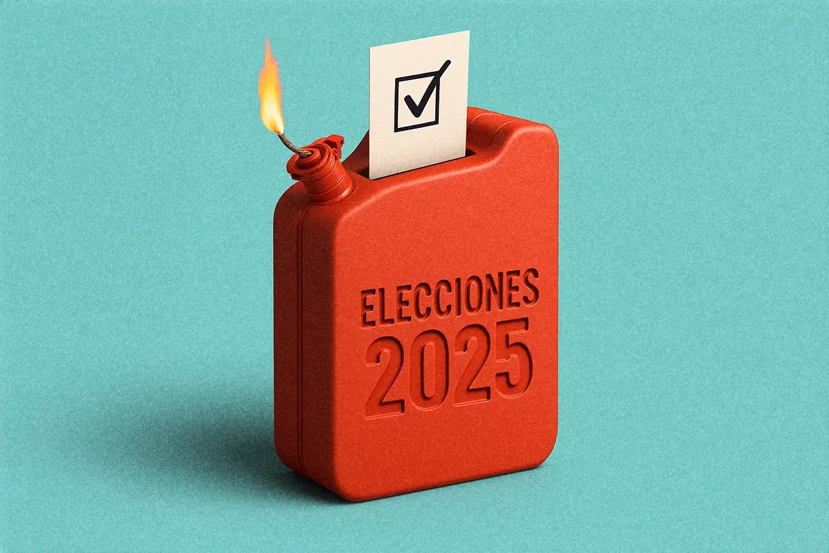 Se observa un bidón de combustible junto a una urna.