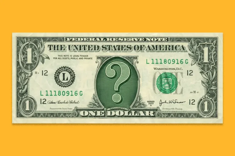 Un billete de un dolar con un signo de interrogación en el centro