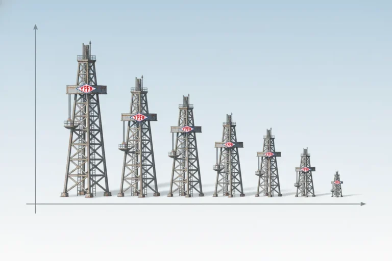 Grafico con cinco torres de gas que van de mayor a menor tamaño. Representando la caída del gas.