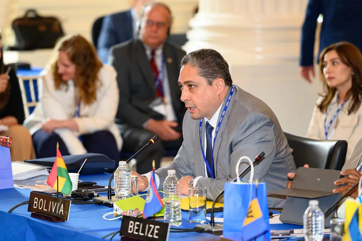 Arce hablando en Asamblea de la OEA