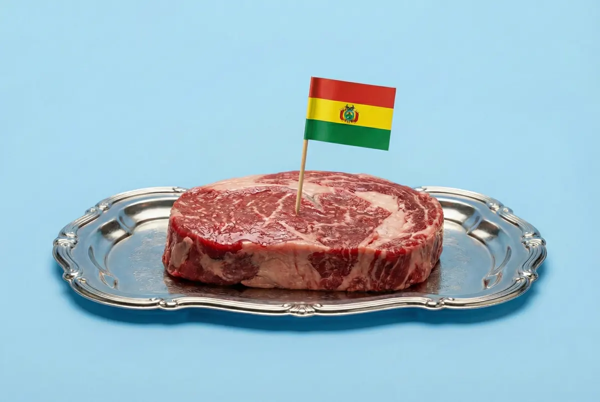 Un pedazo de carne con la bandera de Bolivia