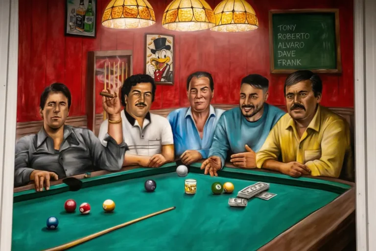 El mural de Marset recuerda una vieja anécdota: el supuesto encuentro de Roberto Suárez y Pablo Escobar viendo Scarface